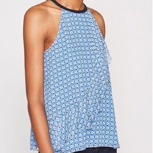 Joie Blue Printed Halter Camisole with Black Trim